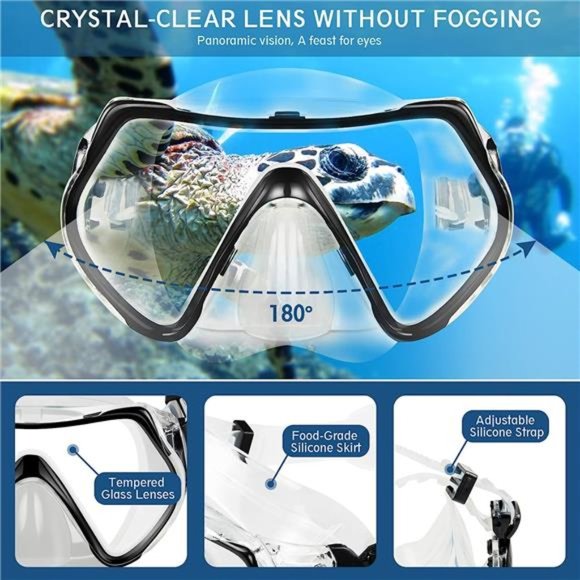 Mask Fin Snorkel Set, Travel Size Snorkeling Gear for Adults with Panoramic View - Picture 2 of 6